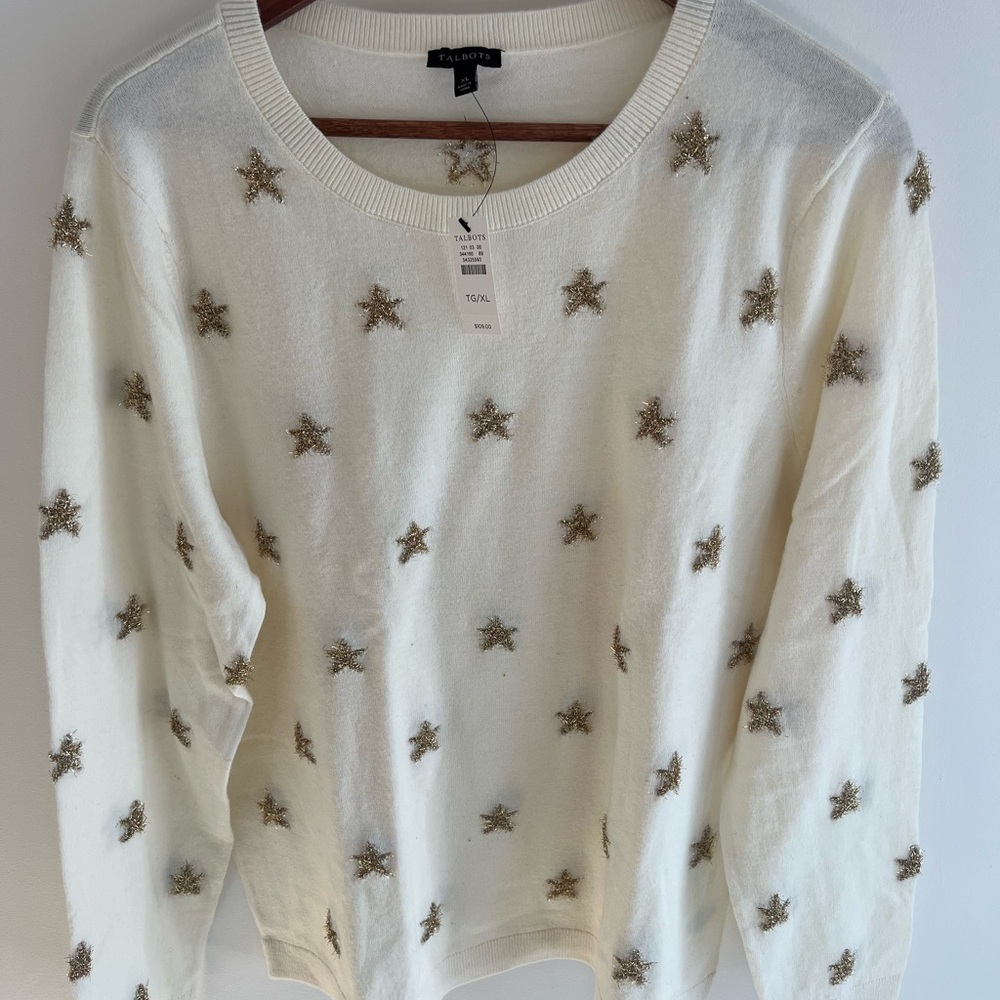 Talbots Cream and Gold Crew Neck Sweater